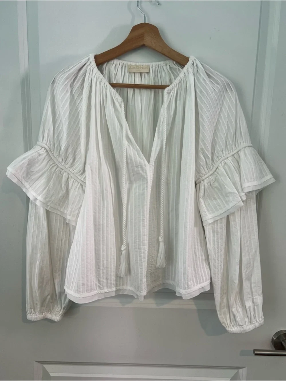 Ulla Johnson Concetta Tie Neck Blouse Size 0 Coastal Vacation Elegant - Picture 5 of 8